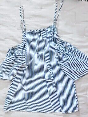 Elodie Flowy Off the Shoulder Boho Pinstripe strappy top- S - NWOT